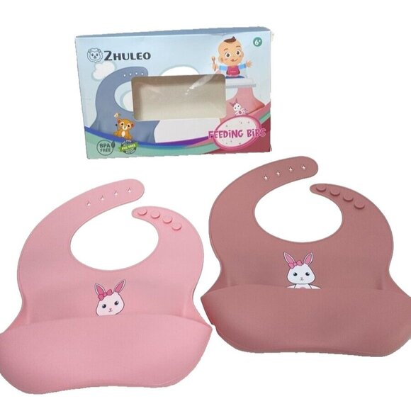 2pc Baby Silicone Bibs New - Picture 1 of 11